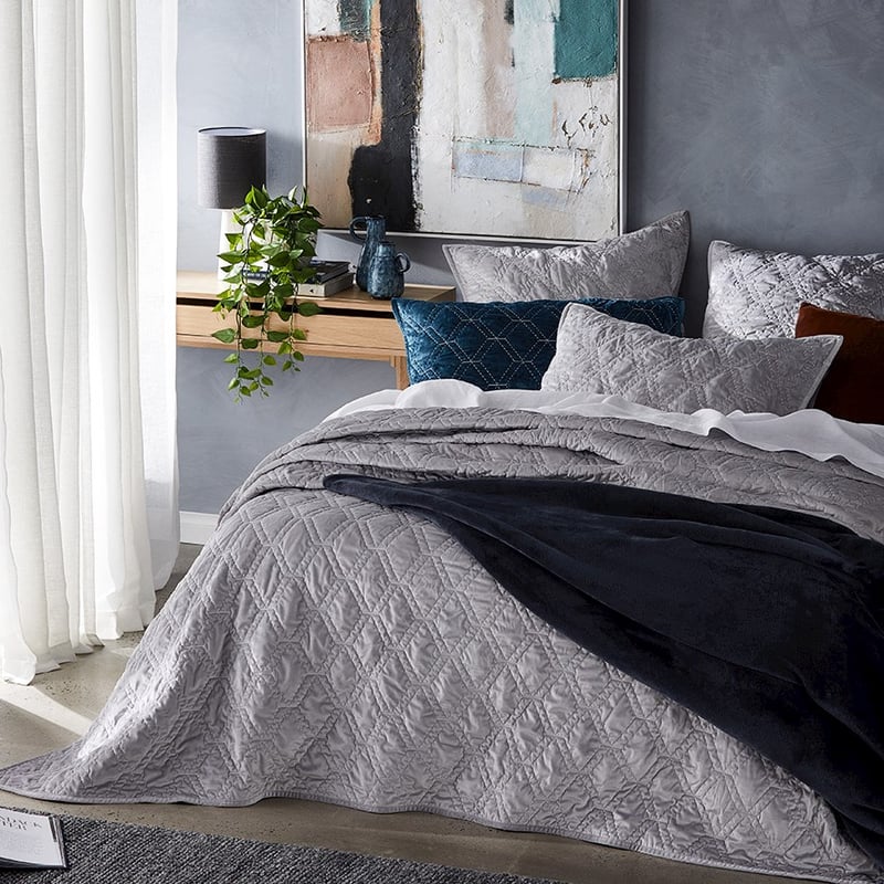 Valentina Quilted Silver Velvet Coverlet