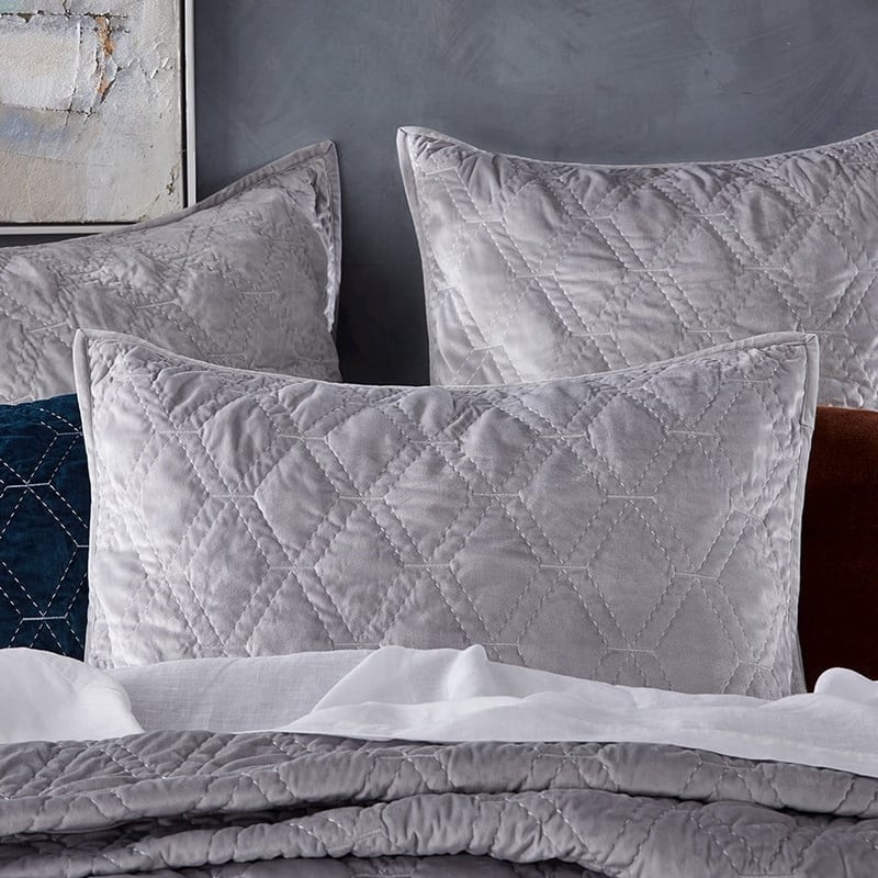 Valentina Quilted Silver Velvet Coverlet