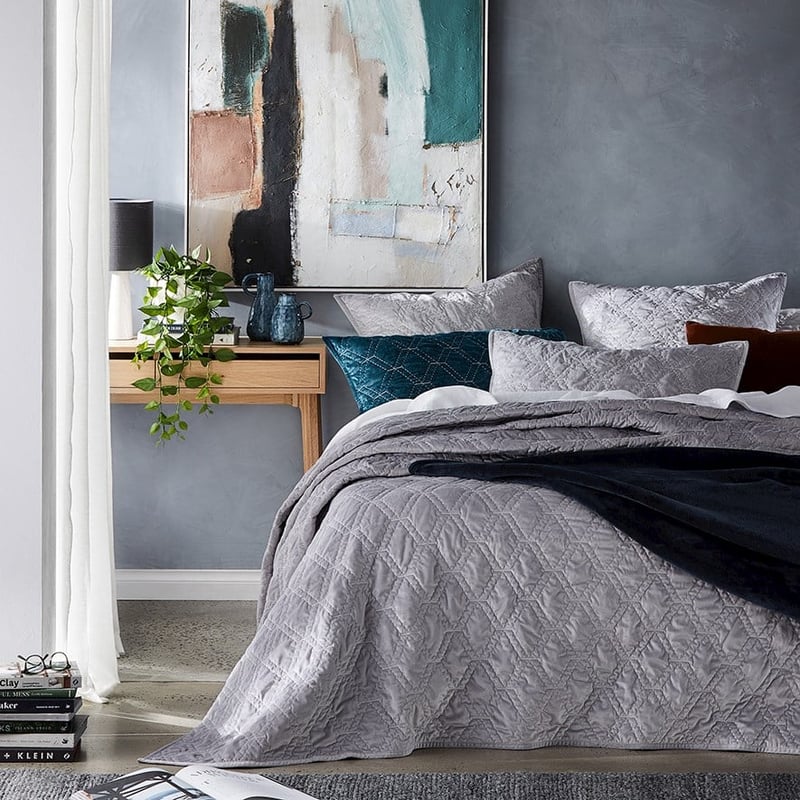 Valentina Quilted Silver Velvet Coverlet
