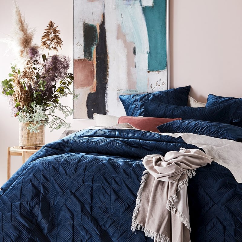 Gemini Quilted Navy Velvet Quilt Cover