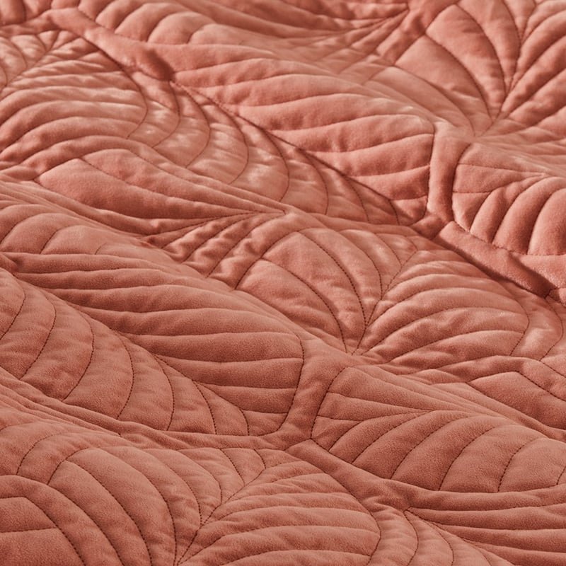 Elm Quilted Salmon Velvet Quilt Cover