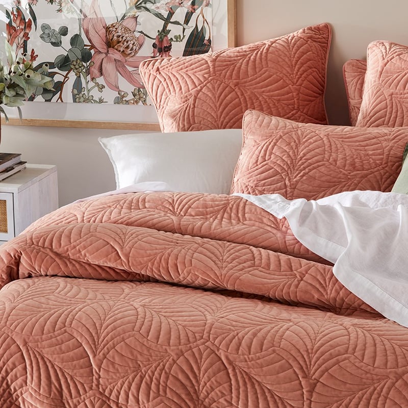 Elm Quilted Salmon Velvet Quilt Cover