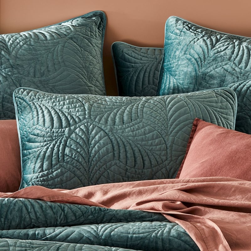 Elm Quilted Silver Leaf Velvet Quilt Cover