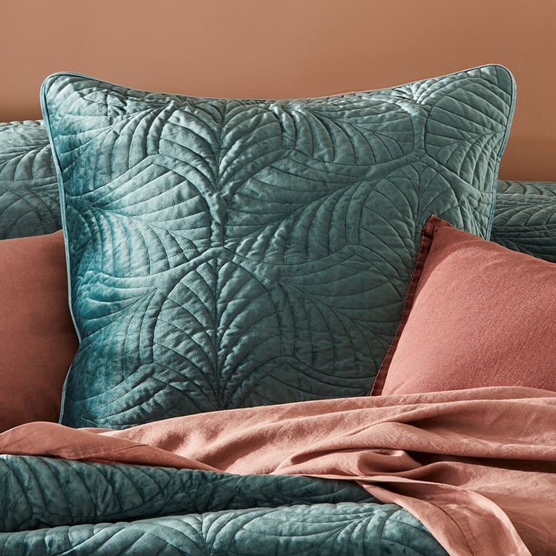 Elm Quilted Silver Leaf Velvet Quilt Cover