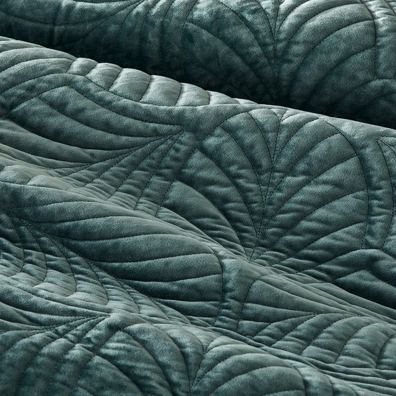 Elm Quilted Silver Leaf Velvet Quilt Cover