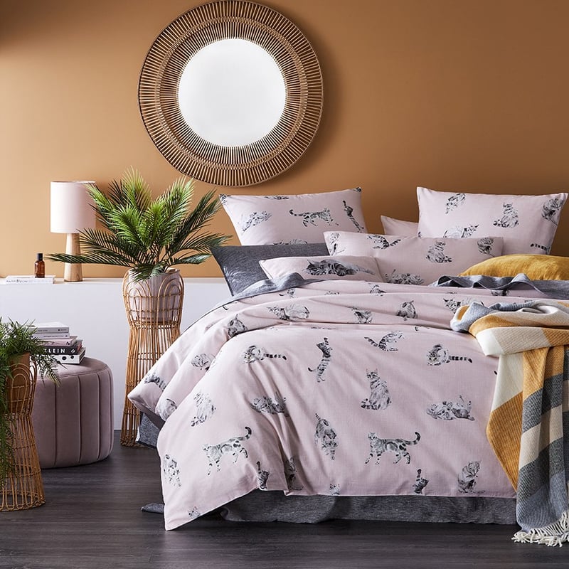 Tabby Cat Pink Quilt Cover Set