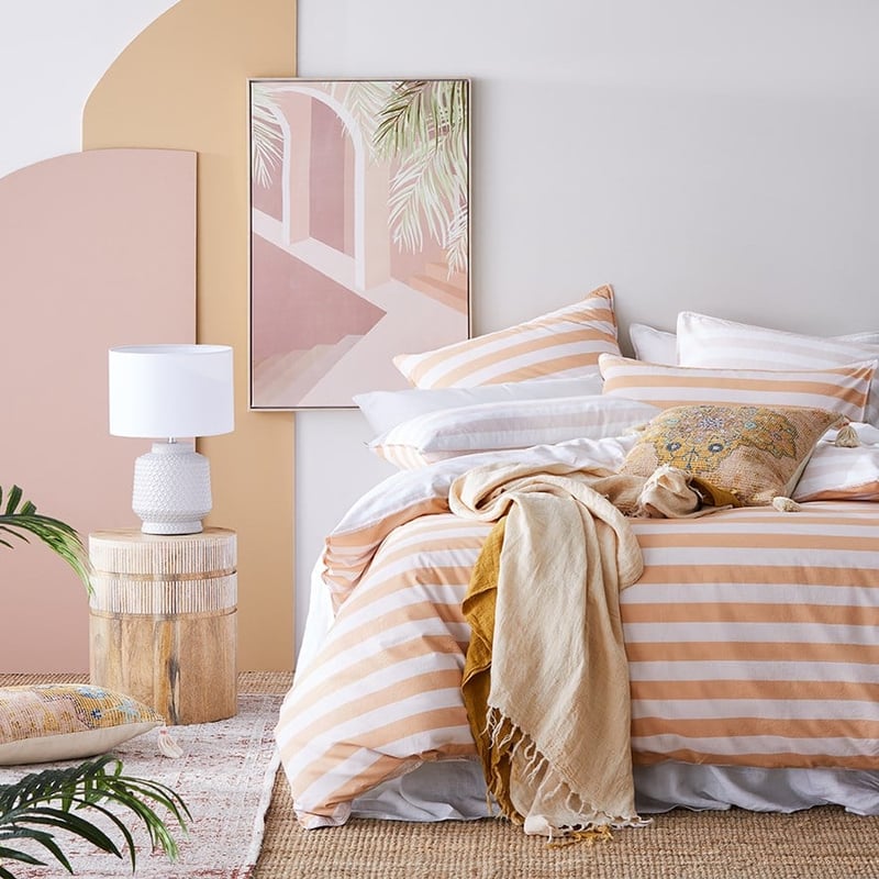 Stonewashed Block Stripe Peaches Quilt Cover Set