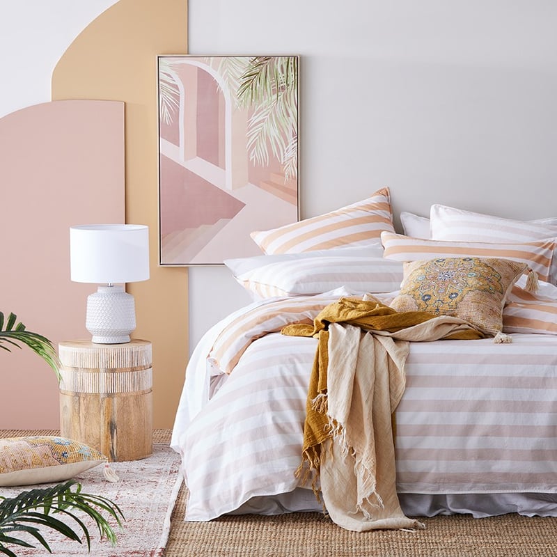 Stonewashed Block Stripe Peaches Quilt Cover Set