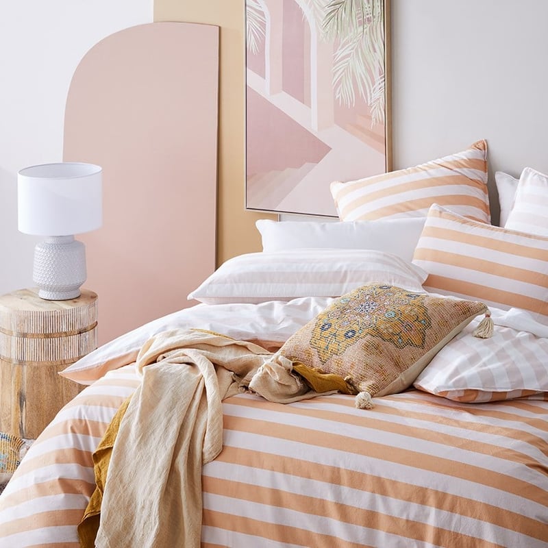 Stonewashed Block Stripe Peaches Quilt Cover Set