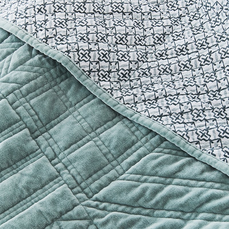 Connie Mint Velvet Quilted Coverlet