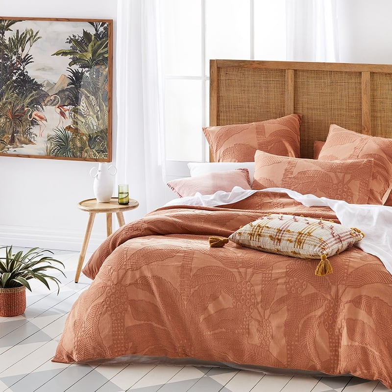 Jungle Palm Matelasse Soft Clay Quilt Cover