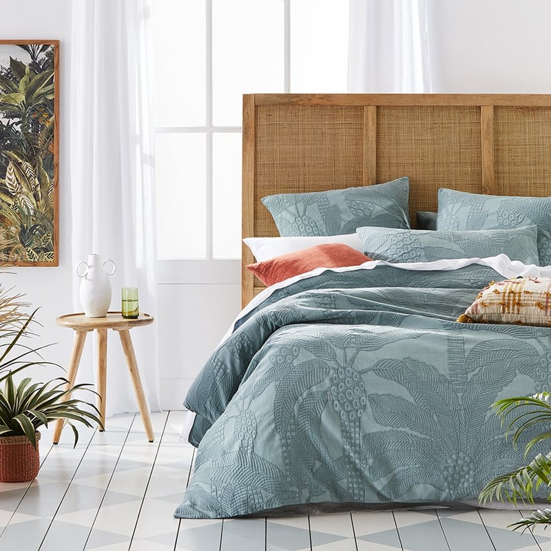 Jungle Palm Matelasse Soft Sage Quilt Cover
