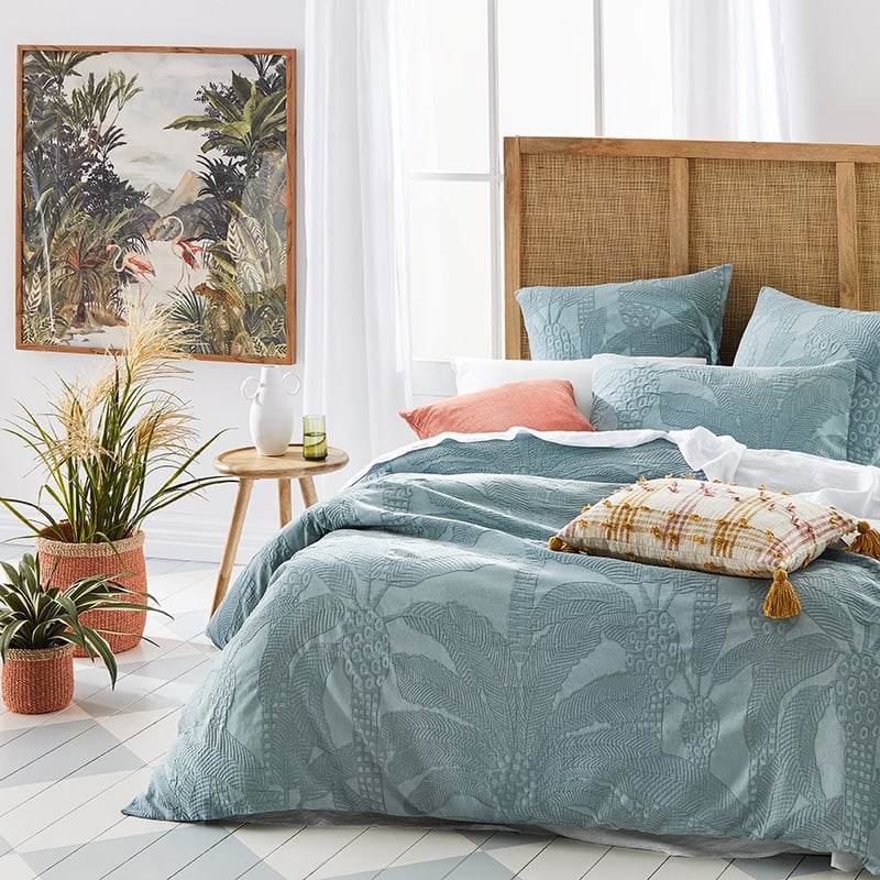 Jungle Palm Matelasse Soft Sage Quilt Cover
