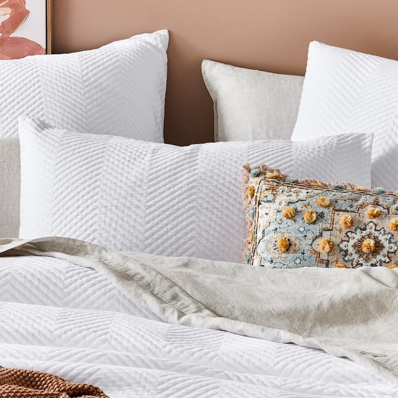 Chevron Matelasse White Quilt Cover