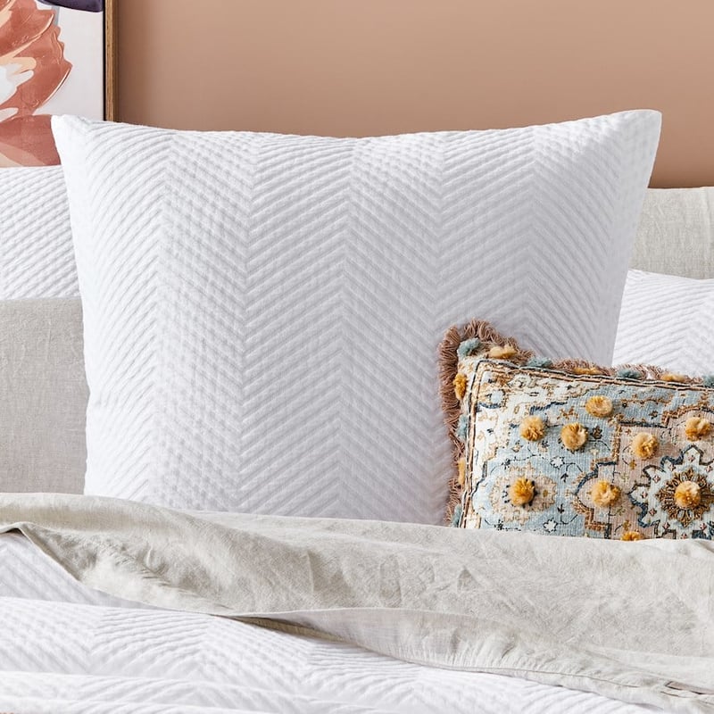 Chevron Matelasse White Quilt Cover