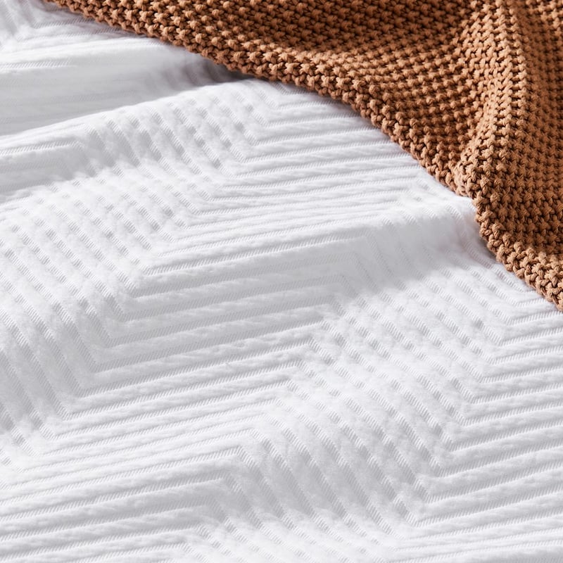 Chevron Matelasse White Quilt Cover