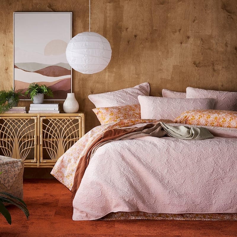 Evie Velvet Quilted Pink Quilt Cover