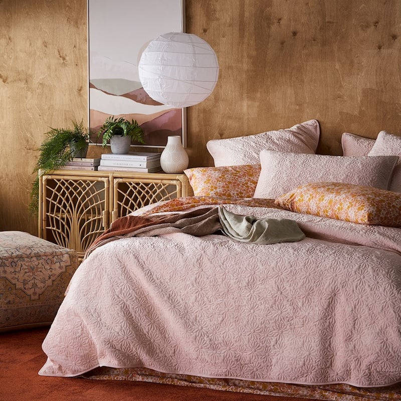 Evie Velvet Quilted Pink Quilt Cover