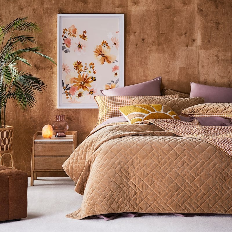 Chelsea Inca Gold Velvet Quilted Coverlet