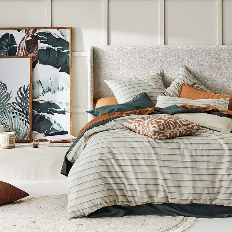 Vintage Washed Linen Cotton Cloud Blue Stripe Quilt Cover Set