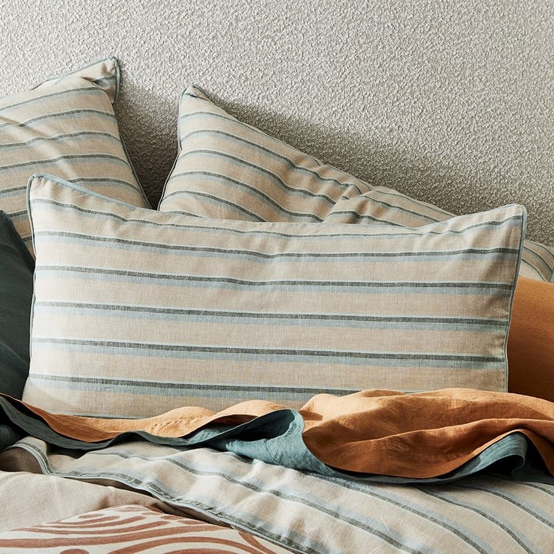 Vintage Washed Linen Cotton Cloud Blue Stripe Quilt Cover Set