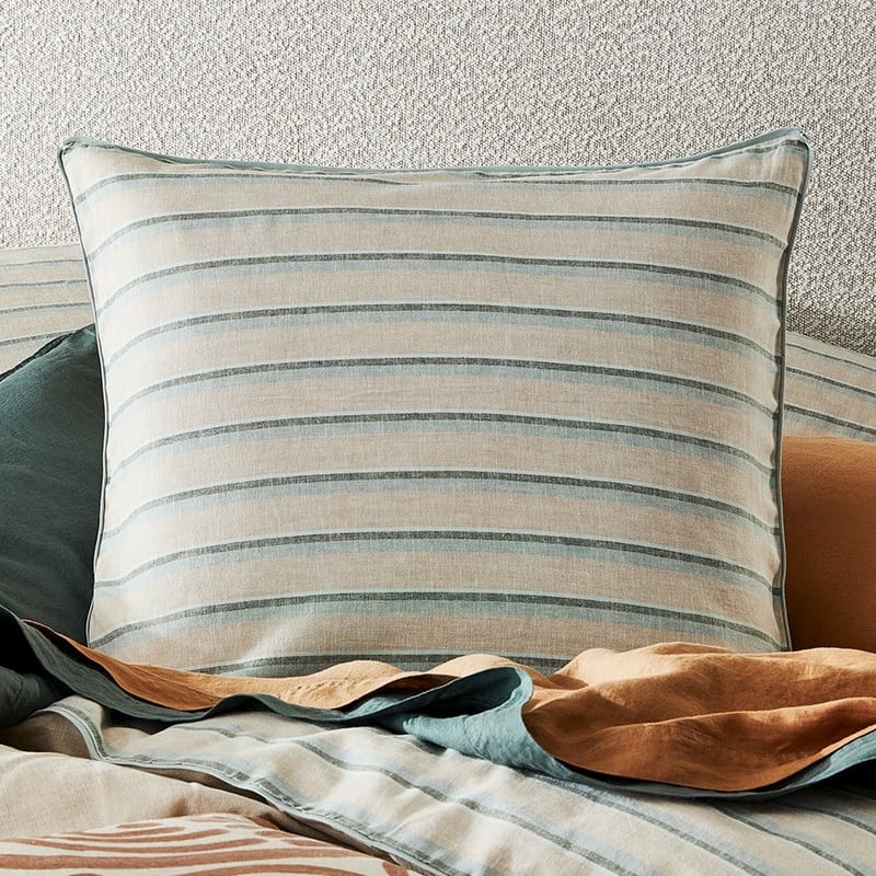 Vintage Washed Linen Cotton Cloud Blue Stripe Quilt Cover Set