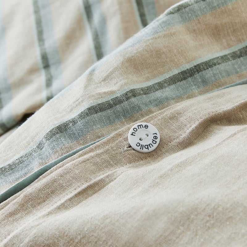 Vintage Washed Linen Cotton Cloud Blue Stripe Quilt Cover Set
