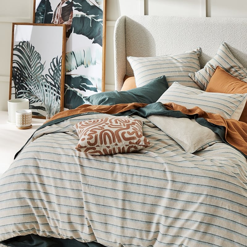 Vintage Washed Linen Cotton Cloud Blue Stripe Quilt Cover Set
