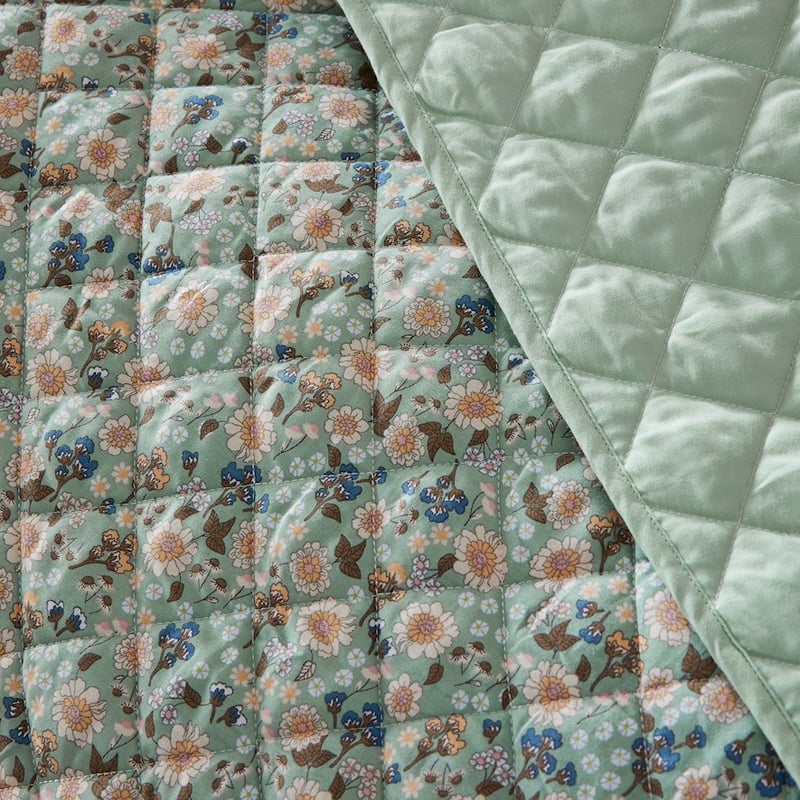 Sage Floral Quilted Coverlet 