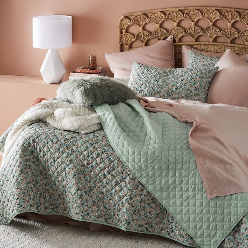 Sage Floral Quilted Coverlet 