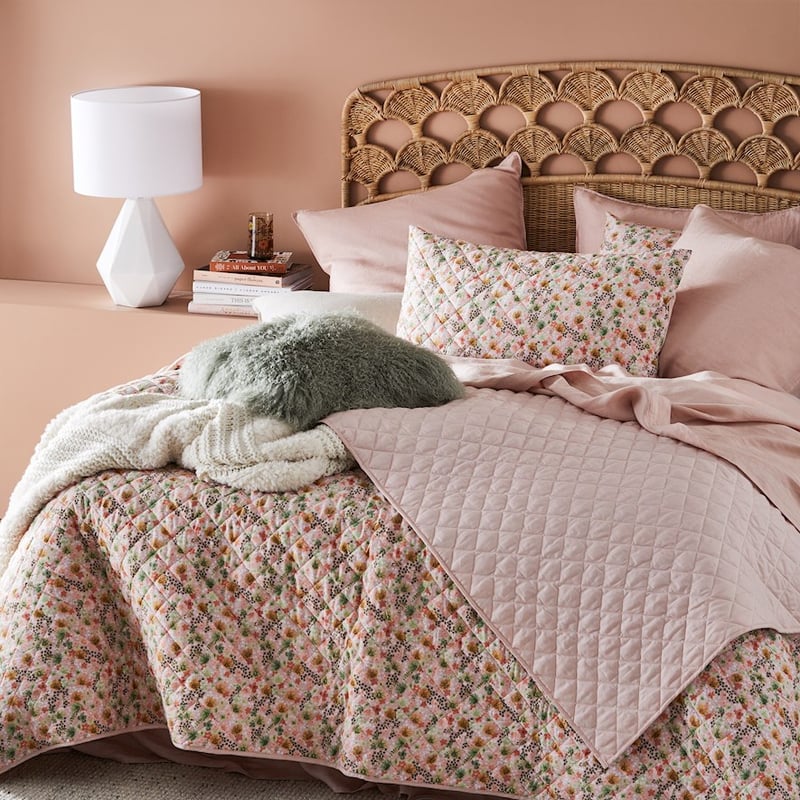 Pink Floral Quilted Coverlet