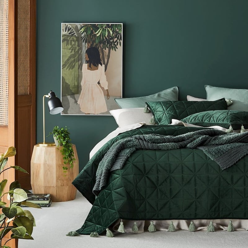 Stevie Velvet Quilted Emerald Coverlet