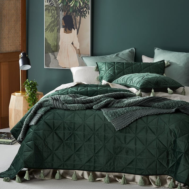 Stevie Velvet Quilted Emerald Coverlet