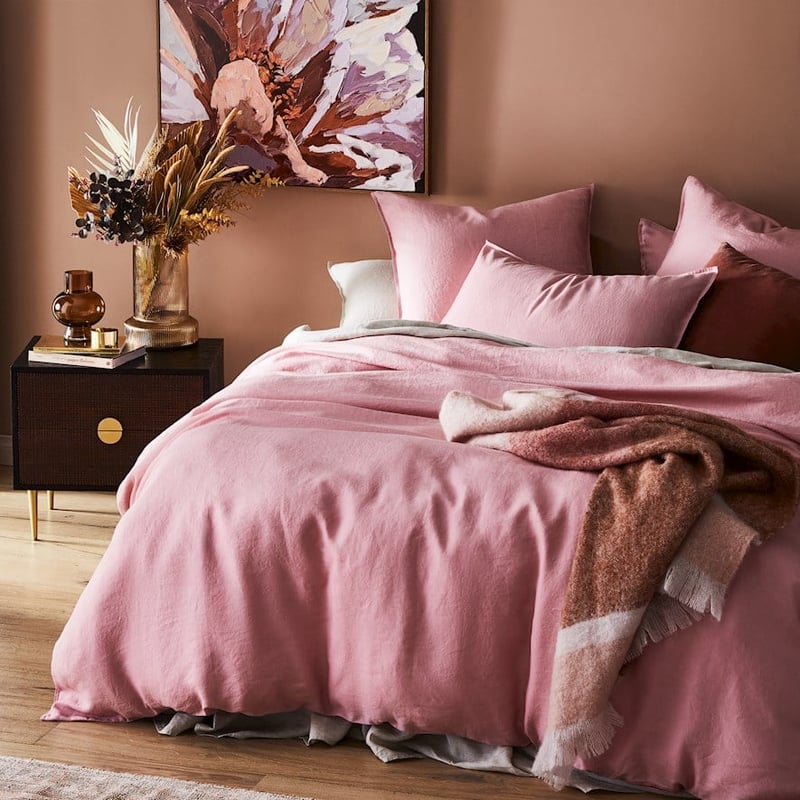 Vintage Washed Linen Rose Quartz Quilt Cover