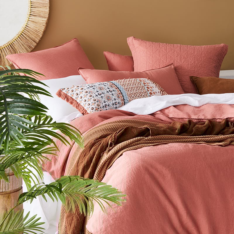 Vintage Washed Linen Rouge Quilt Cover