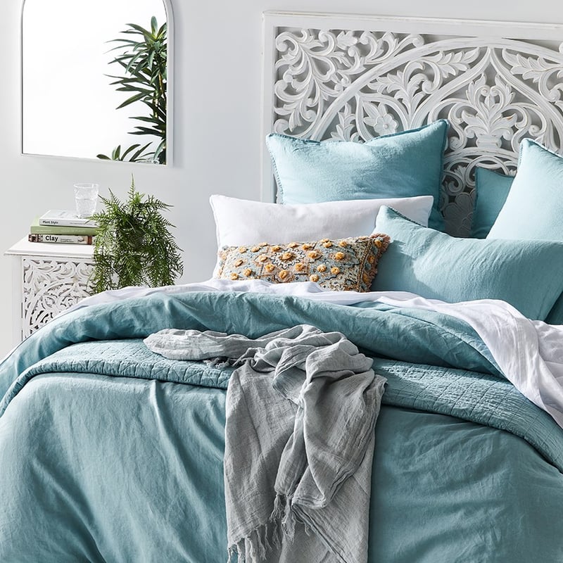 Vintage Washed Linen Seafoam Quilt Cover