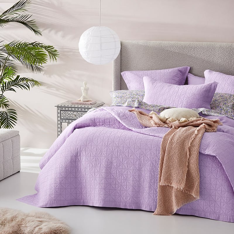 Vintage Washed Linen Pastel Lilac Coverlet