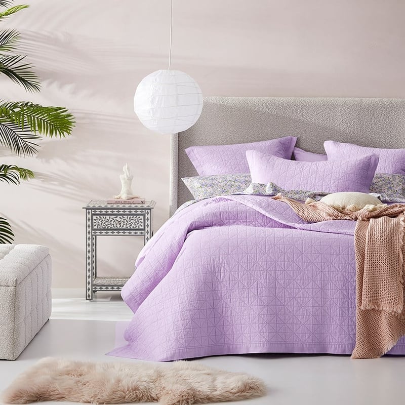 Vintage Washed Linen Pastel Lilac Coverlet