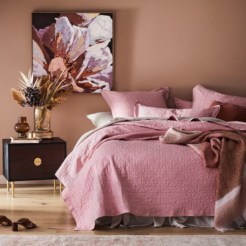Vintage Washed Linen Quilted Rose Quartz Coverlet