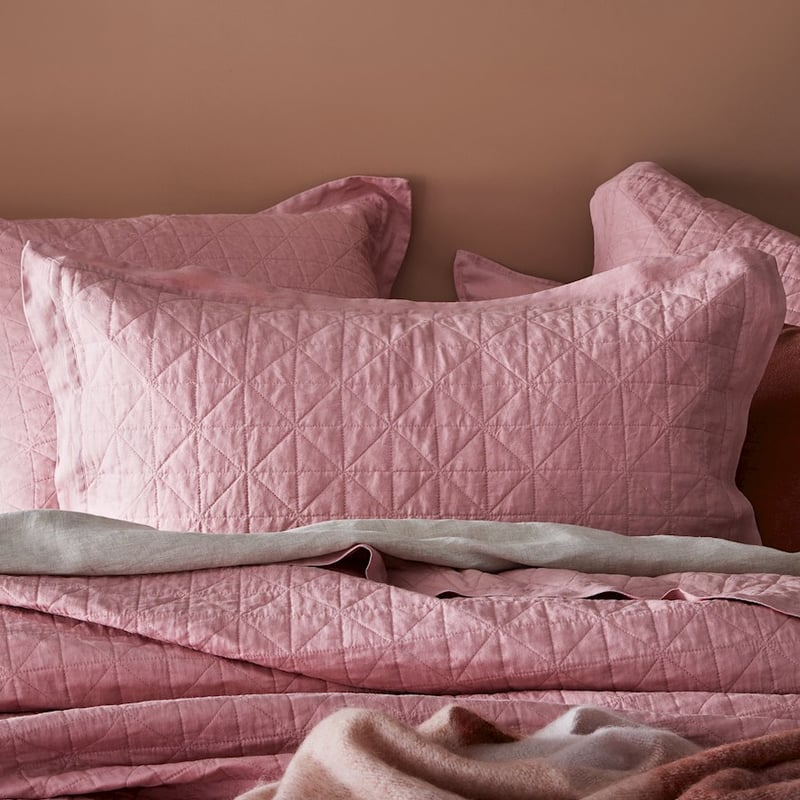 Vintage Washed Linen Quilted Rose Quartz Coverlet