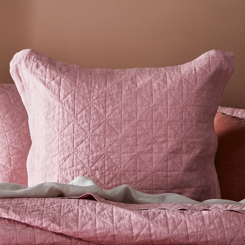 Vintage Washed Linen Quilted Rose Quartz Coverlet
