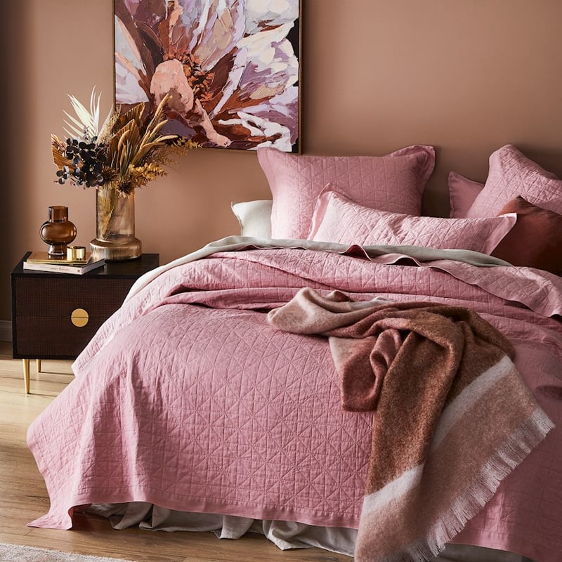 Vintage Washed Linen Quilted Rose Quartz Coverlet