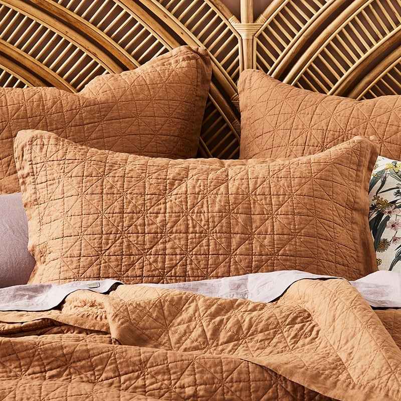 Vintage Washed Linen Caramel Quilted Coverlet Separates