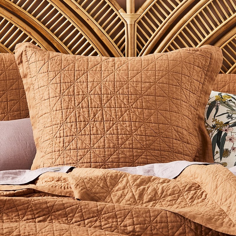 Vintage Washed Linen Caramel Quilted Coverlet Separates