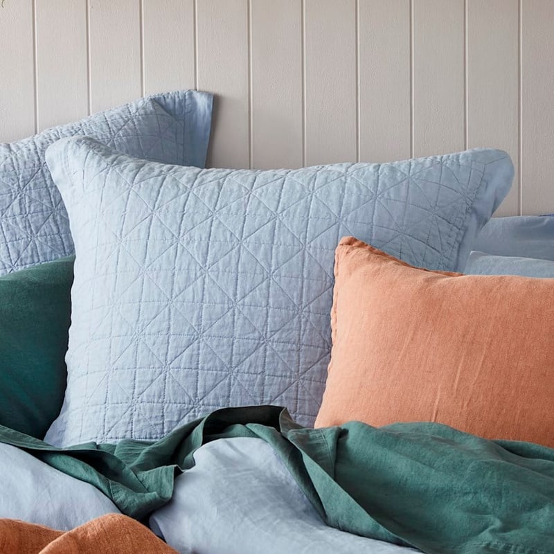Vintage Washed Linen Dusty Blue Quilted Coverlet Separates