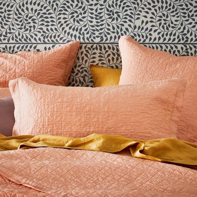 Vintage Washed Linen Pink Salt Quilted Coverlet