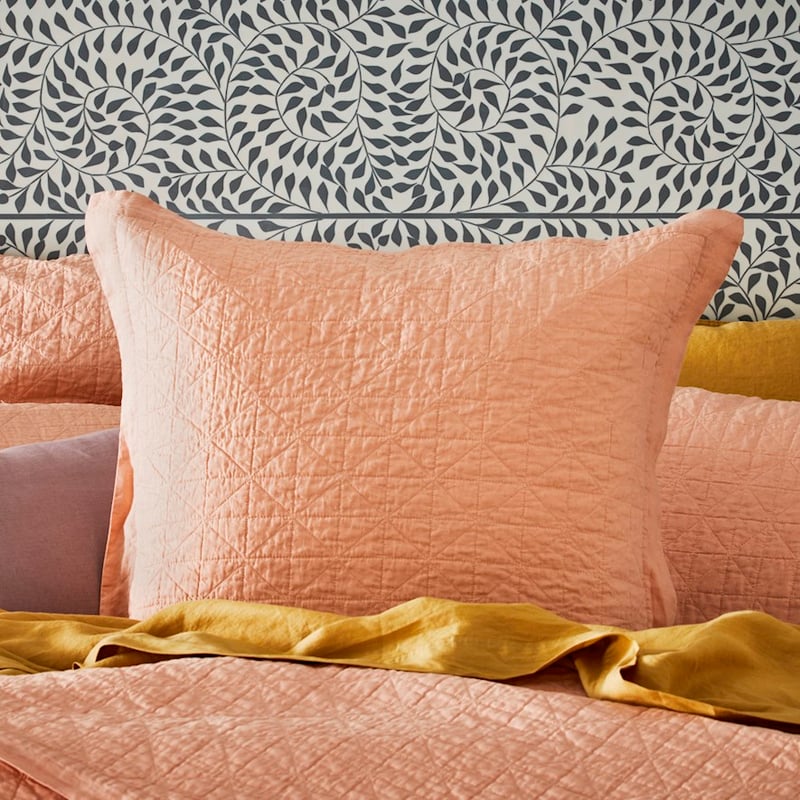 Vintage Washed Linen Pink Salt Quilted Coverlet