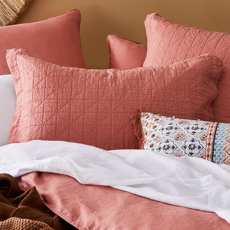 Vintage Washed Linen Quilted Rouge Coverlet