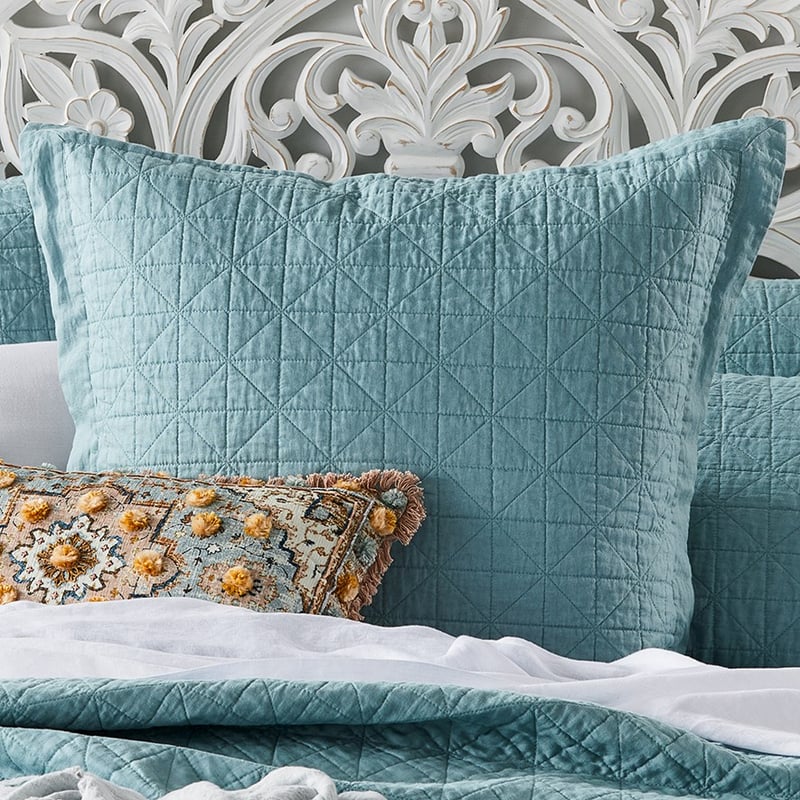 Vintage Washed Linen Seafoam Quilted Coverlet