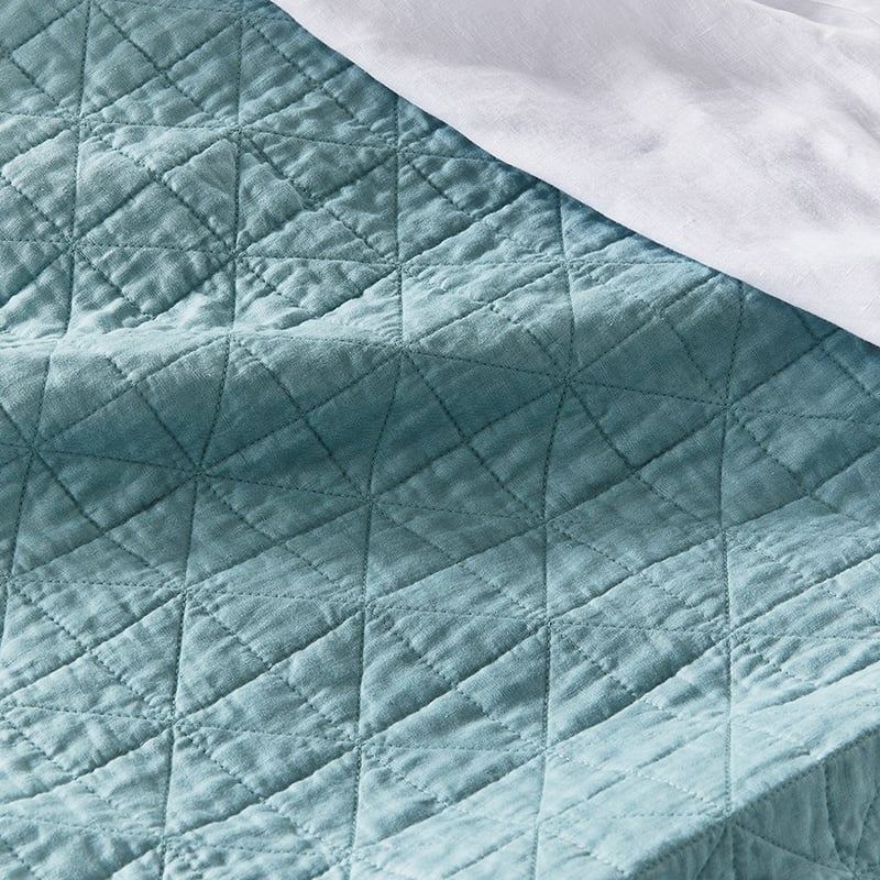 Vintage Washed Linen Seafoam Quilted Coverlet